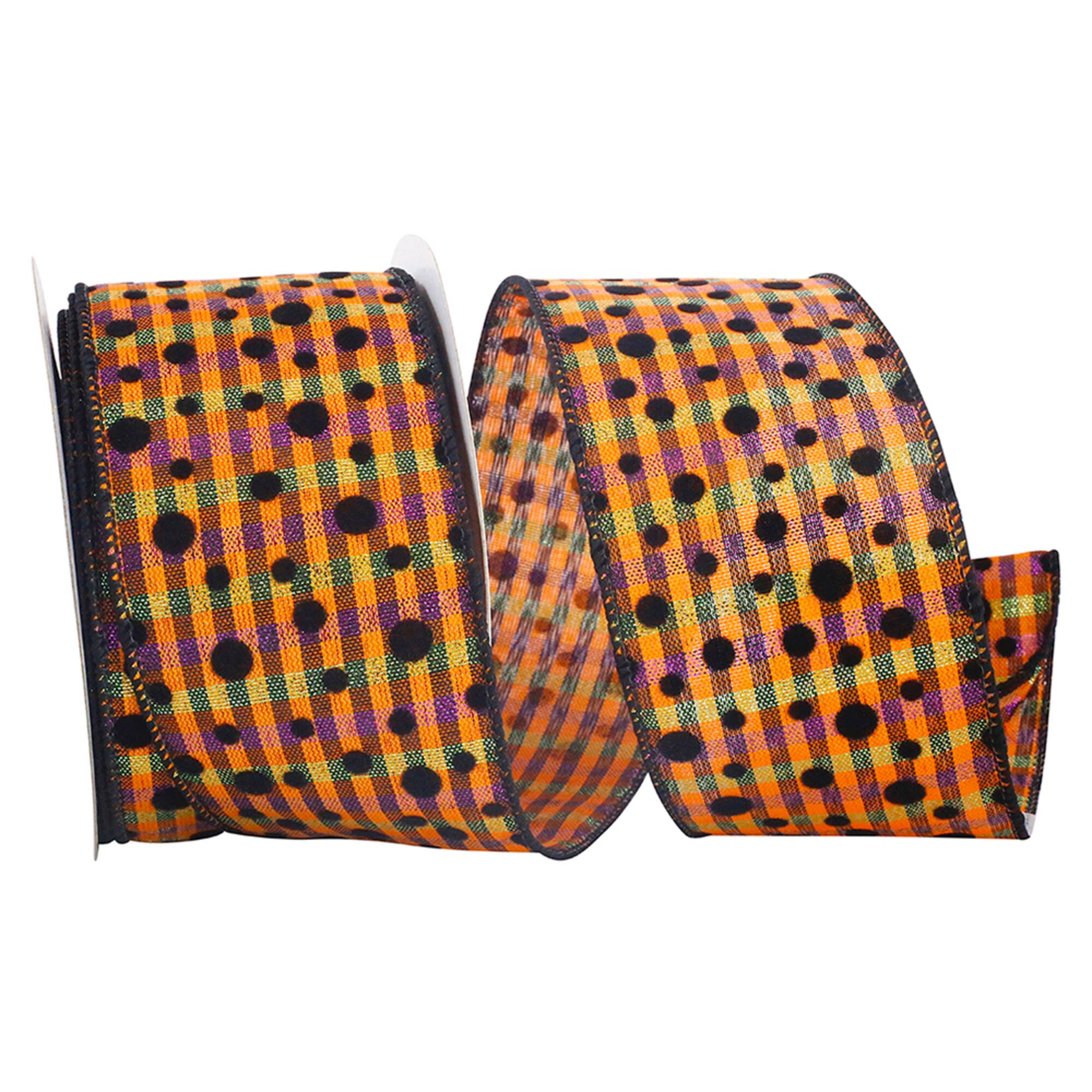 JAM Paper 2.5" x 10yd. Fall Themed Plaid Felt Dots Ribbon